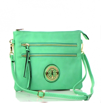 Faux Leather Double Zipper Crossbody Bag 80831A 37887 Mint
